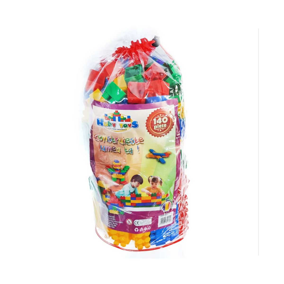 Cuburi de constructie din plastic, multicolore, in saculet, 140 piese HT 1042, 1, hectarul.ro