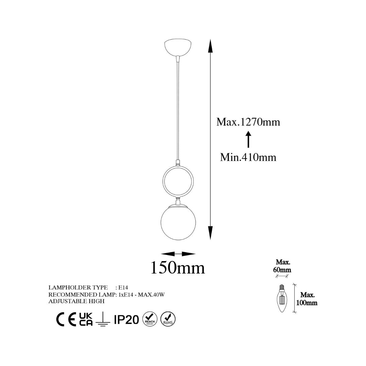 Lustra alb/negru din metal si sticla Ø15 cm Ring