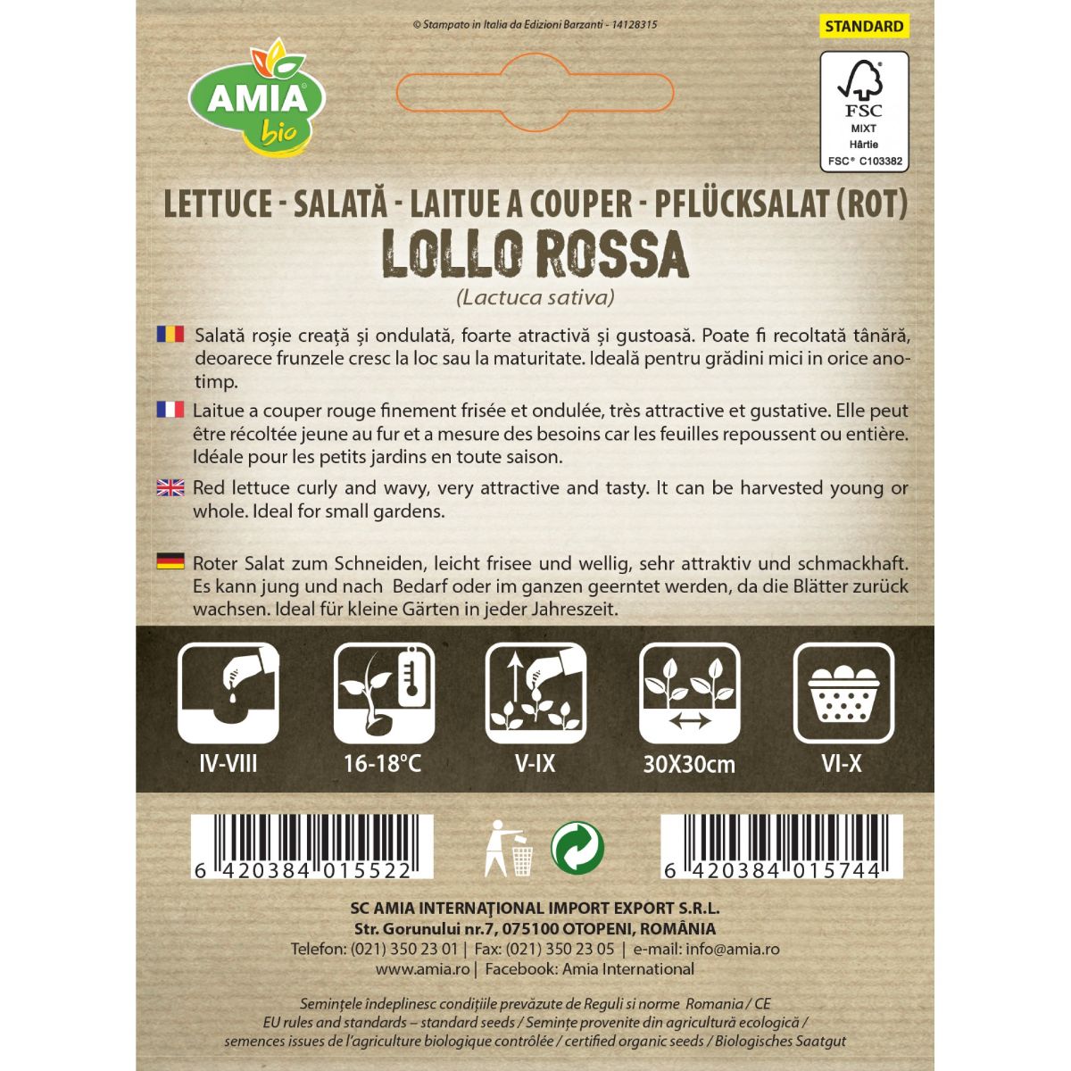 Seminte Salata Lollo Rossa BIO AMIA 0.7gr
